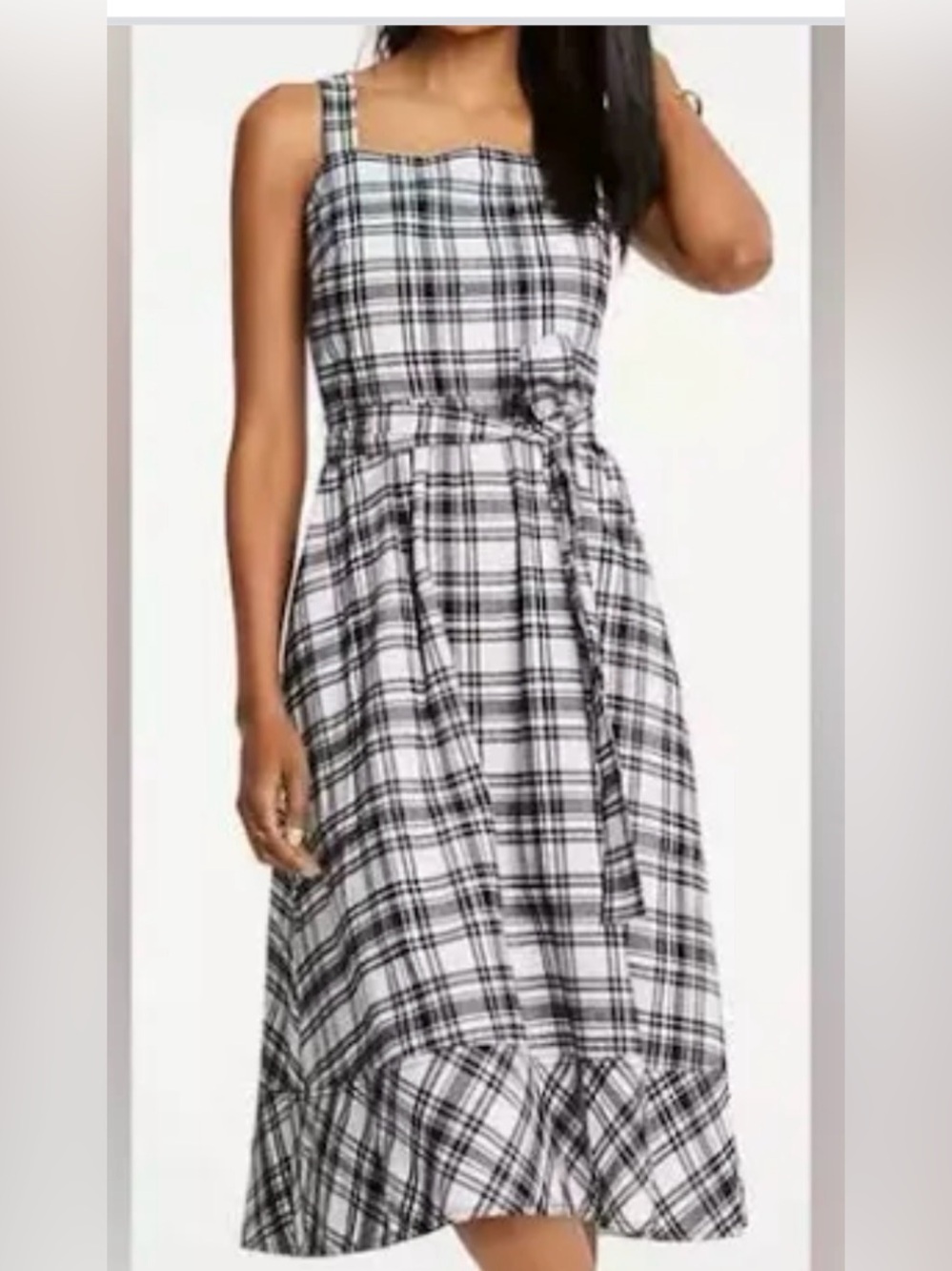 NWT Ann Taylor linen blend black and white plaid sundress 16 petite